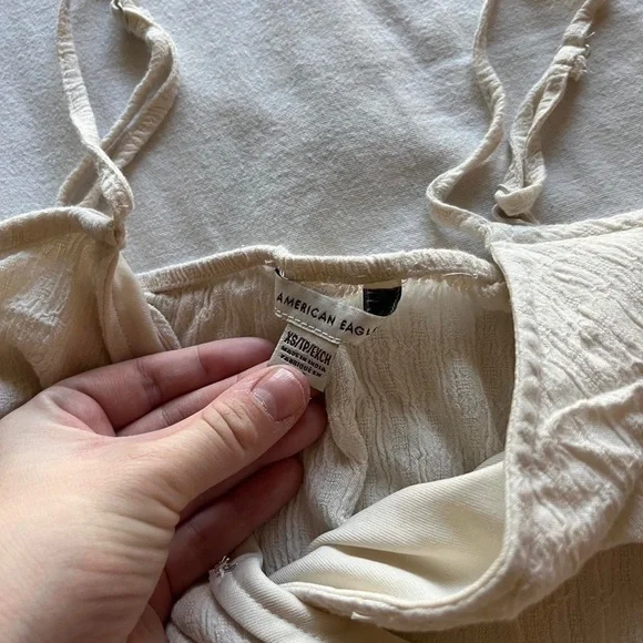 American eagle cream white mini dress romper with built in shorts - Picture 2 of 3